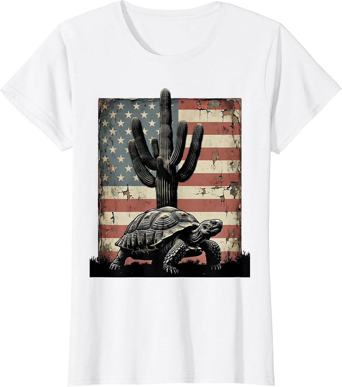 Desert Tortoise Saguaro Cactus Southwest Nature Art T-Shirt - White
