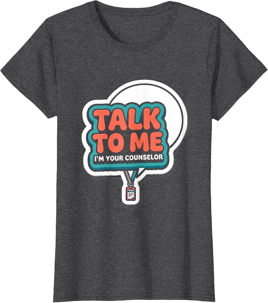 Women's Talk To Me, I’m Your Counselor Groovy Retro School Counselor T-Shirt - Dark Heather Grey