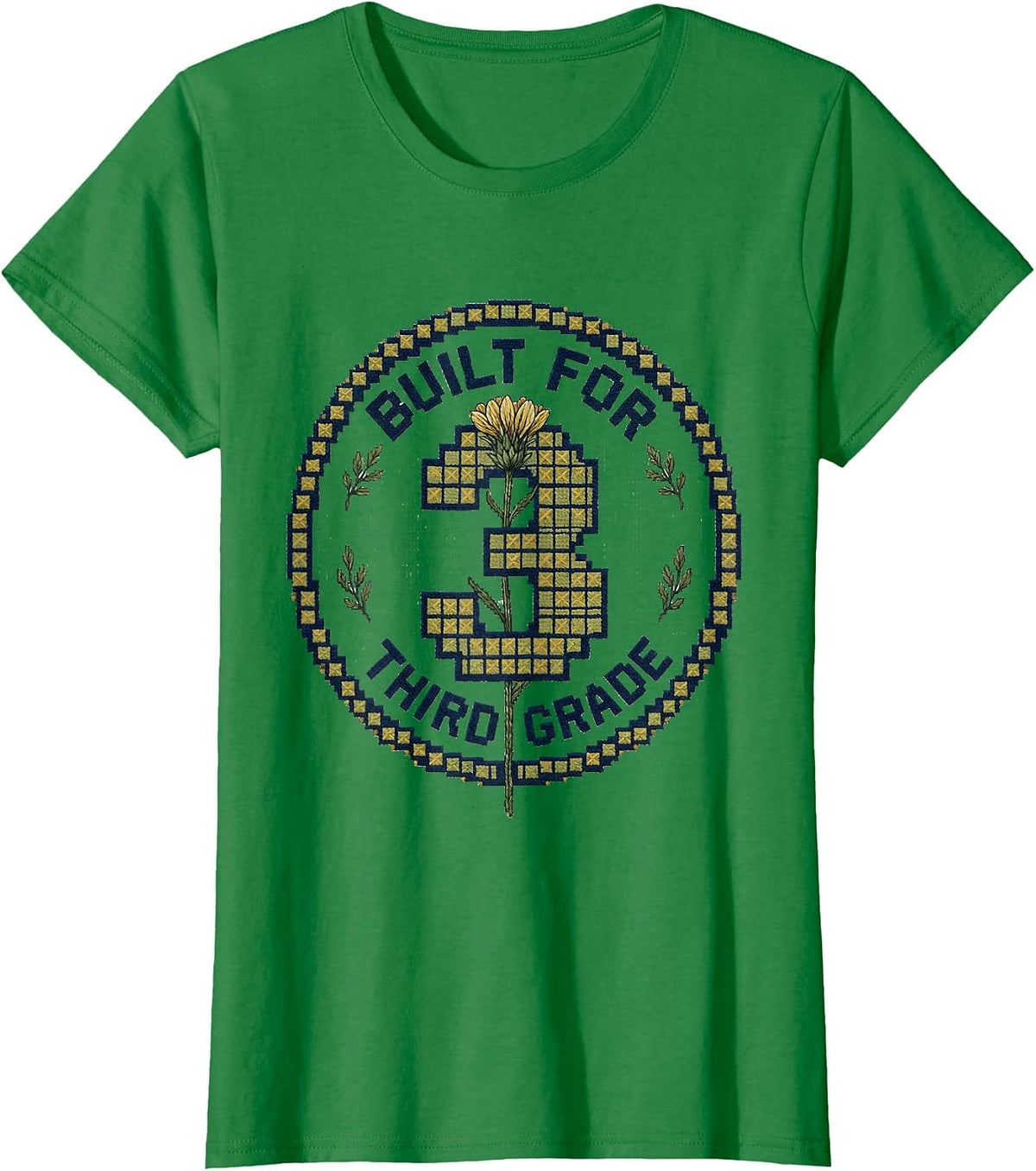 Built For Third Grade Retro Teacher Wildflower T-Shirt - Kelly Green