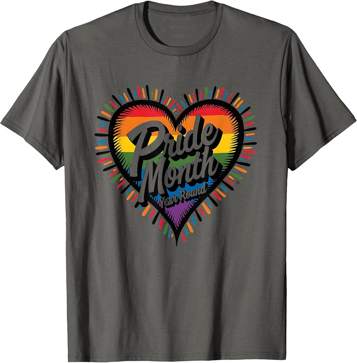 Pride Month Year Round LGBTQ Support Design T-Shirt - Asphalt Grey