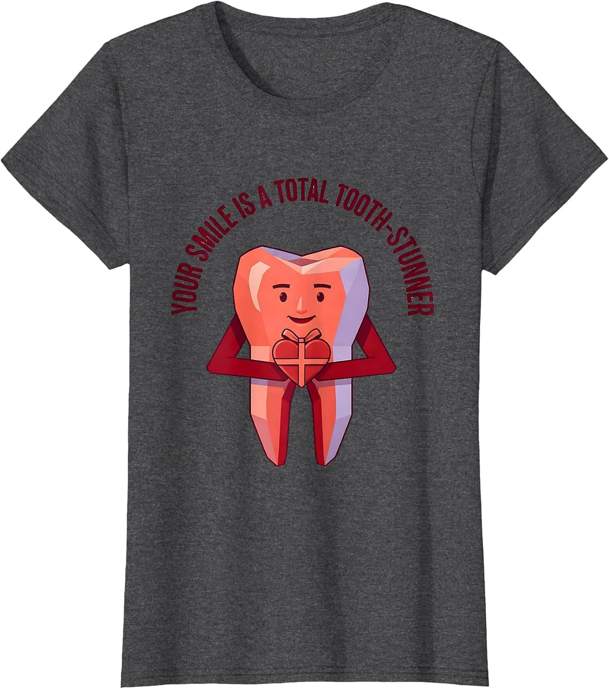 Women's Your Smile Is A Total Tooth-Stunner Funny Dental Valentines T-Shirt - Dark Heather Grey