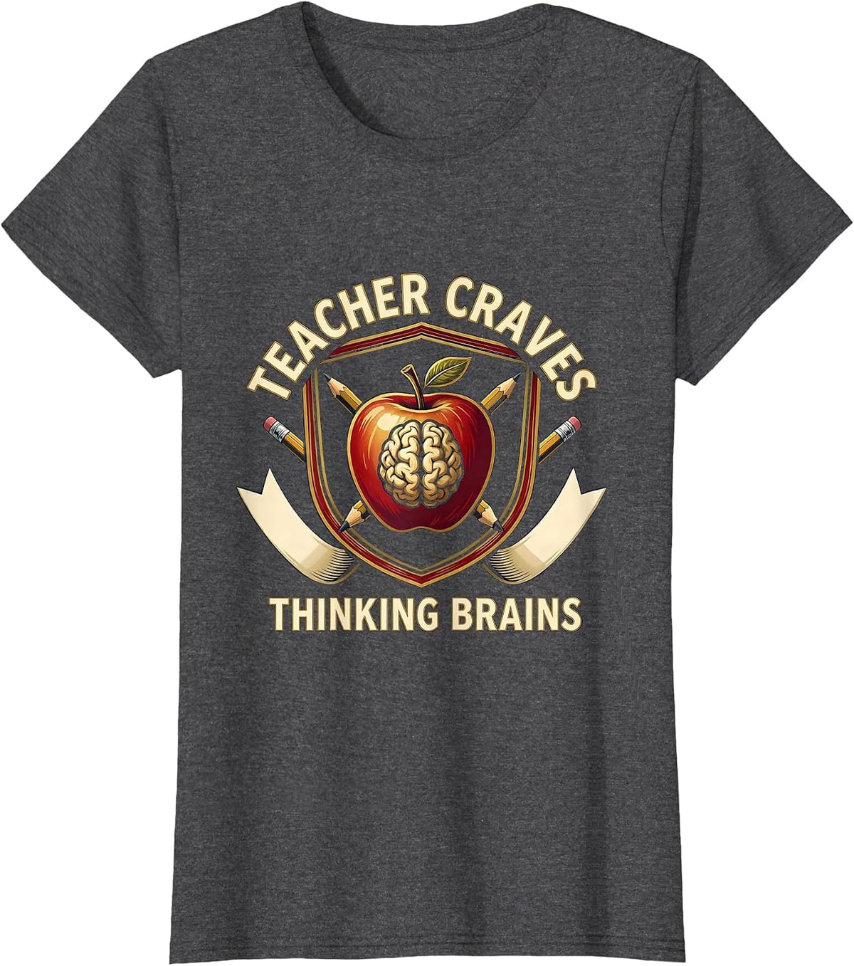 Women's Teacher Craves Thinking Brains Funny Teacher Halloween Humor T-Shirt - Dark Heather Grey