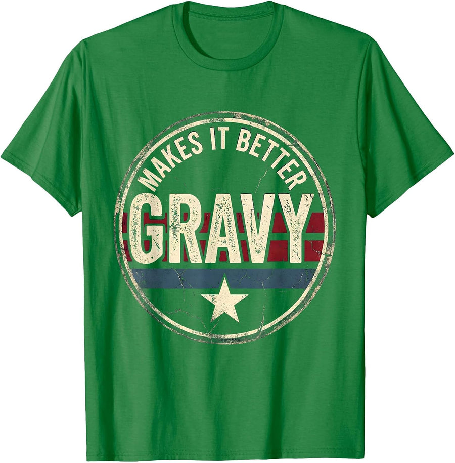 Men's Gravy Makes It Better Turkey Dinner Design T-Shirt - Kelly Green