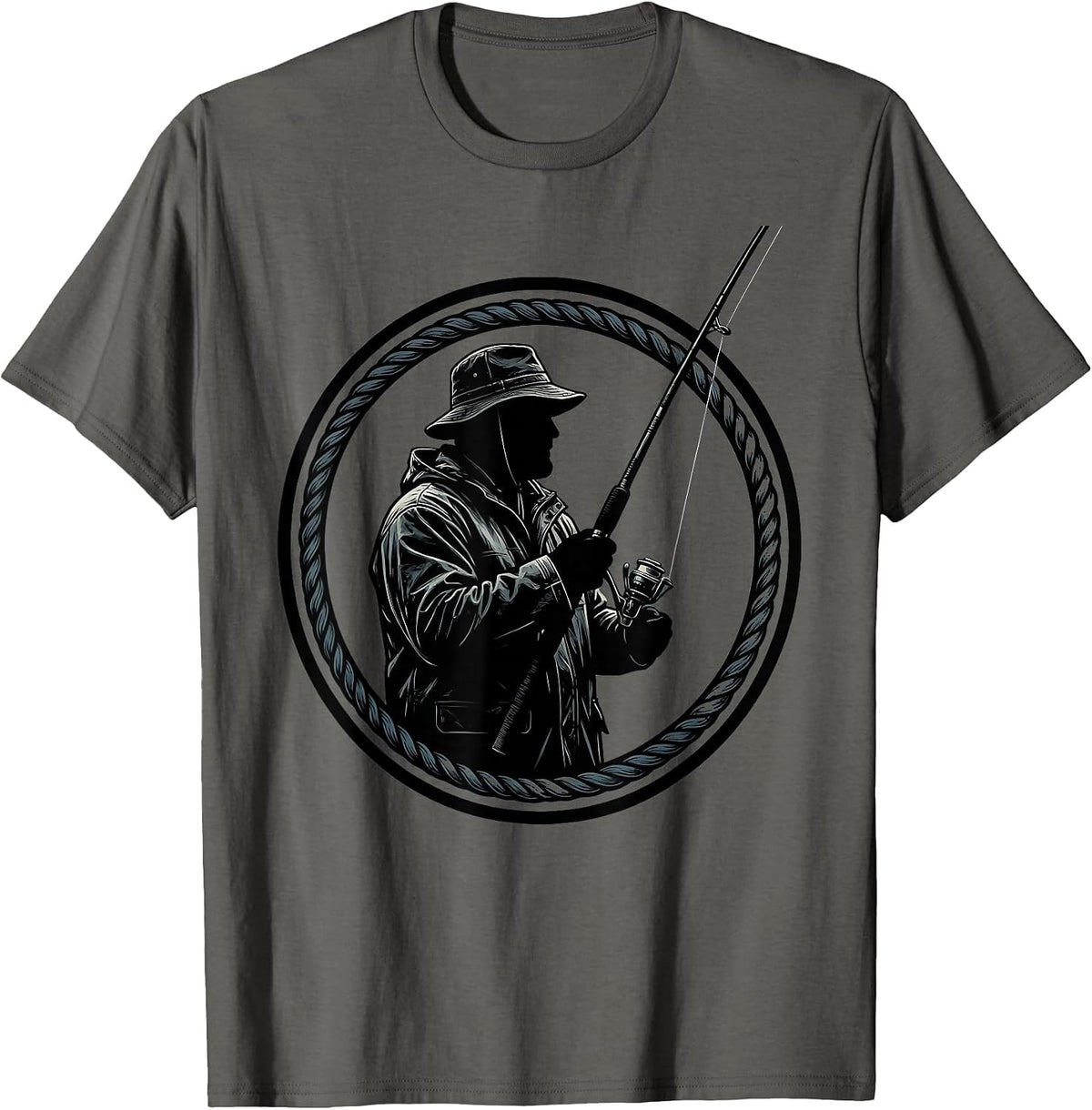 Old Fisherman in Rain Hat and Slicker Graphic T-Shirt - Asphalt Grey