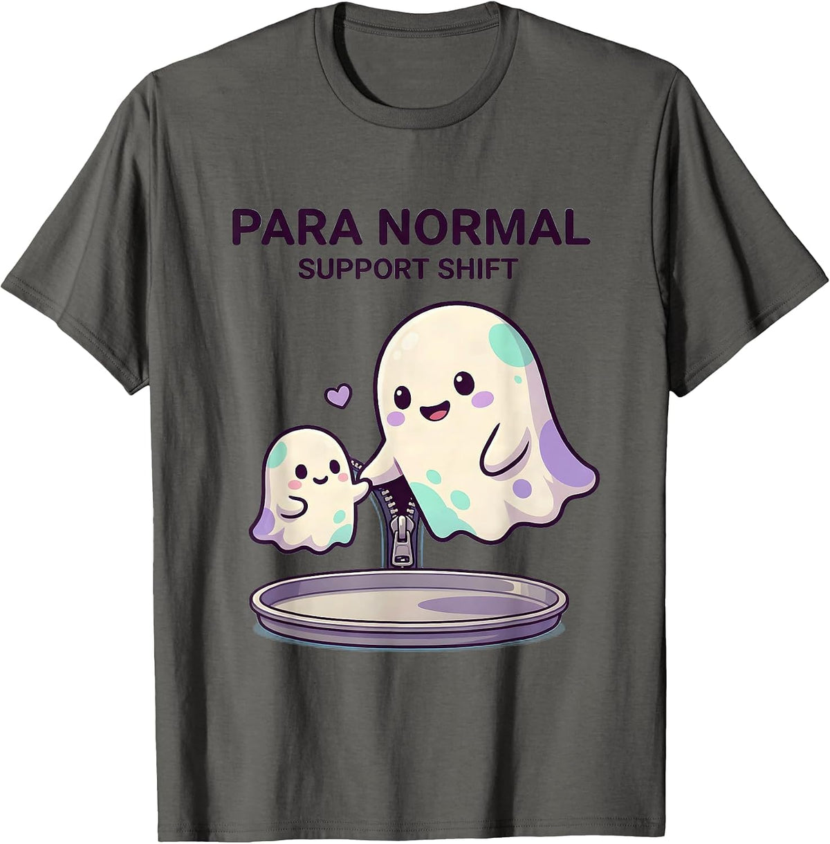 Para Normal Support Shift Cute Kawaii Ghost Paraprofessional T-Shirt - Asphalt Grey