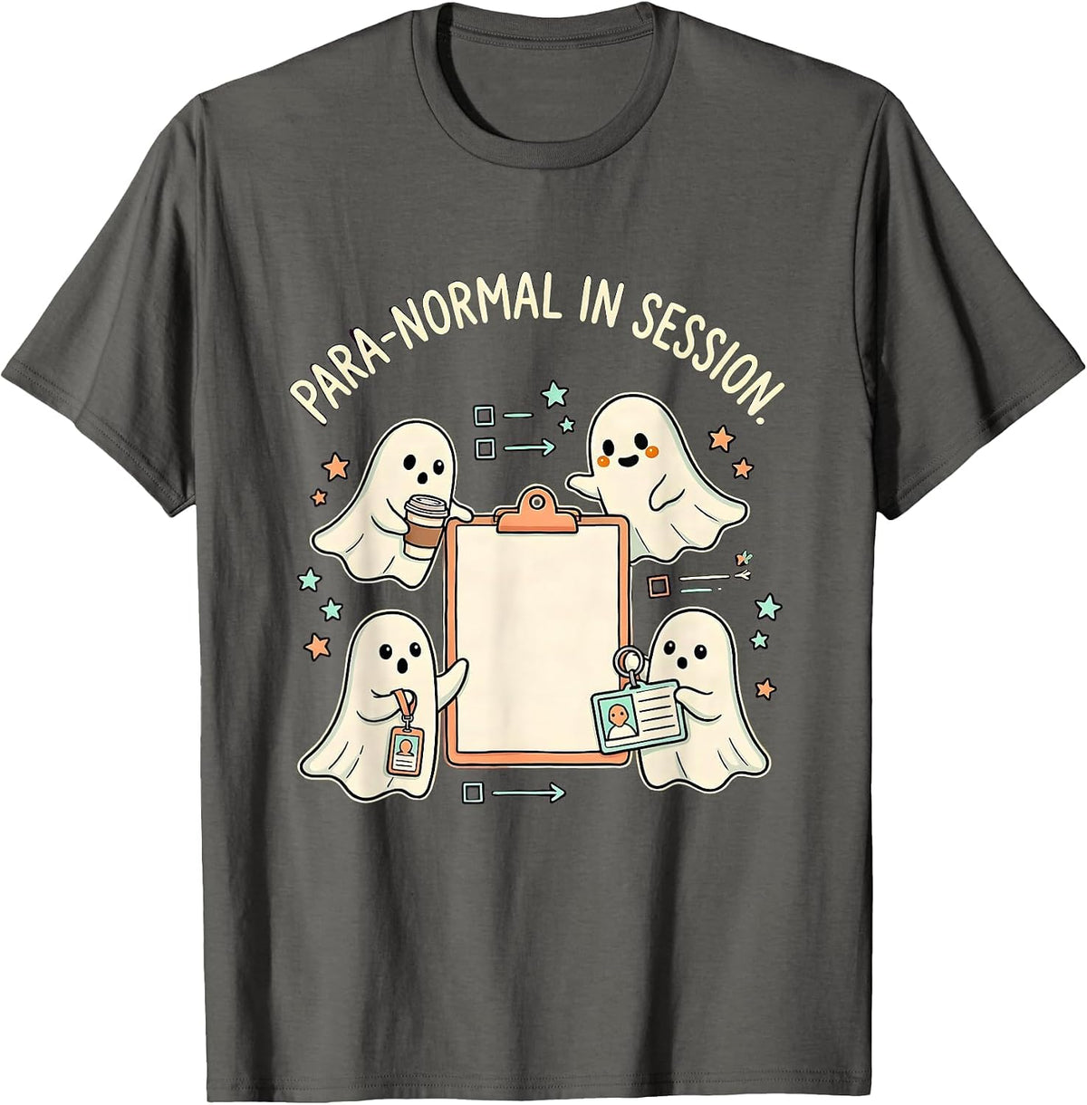 Men's Para-Normal In Session Kawaii Ghost SPED Paraprofessional T-Shirt - Asphalt Grey