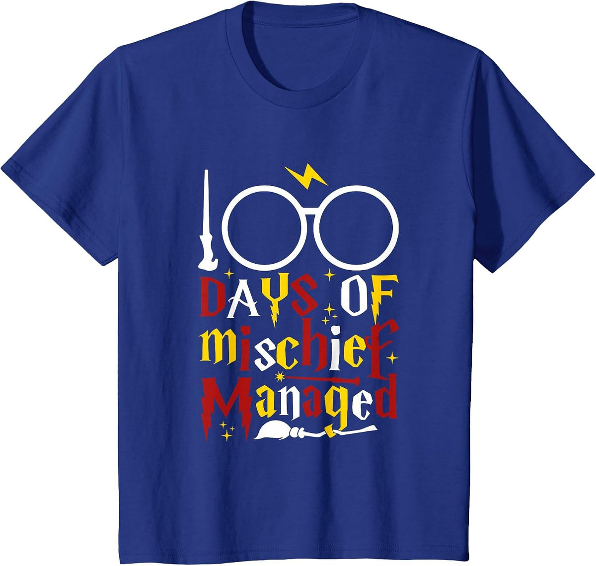 100 Days of Mischief Managed Teacher Kid 100th Day of School T-Shirt - Royal Blue