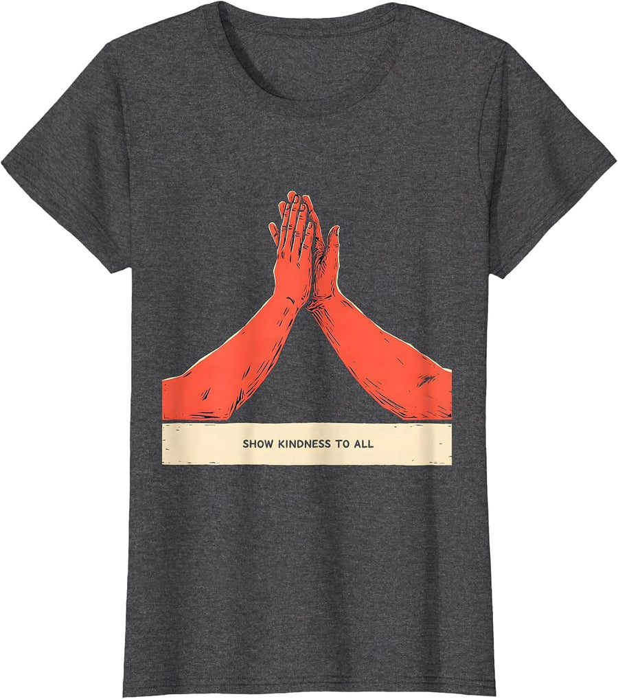 Women's Show Kindness To All Linocut Retro Groovy Teacher Back T-Shirt - Dark Heather Grey