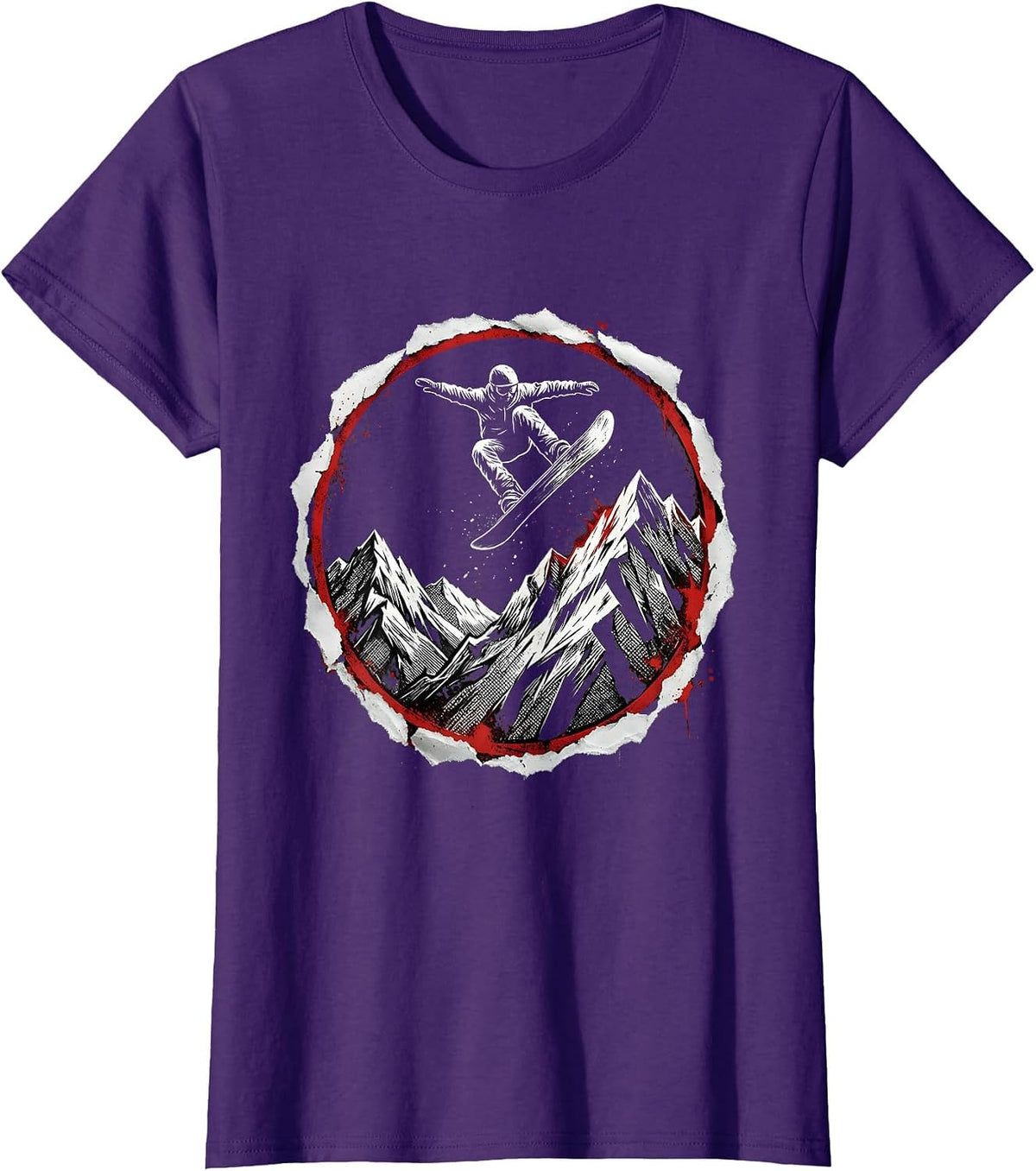 Women's Snowboarder Mountain Ridge Launch Graphic T-Shirt - Purple