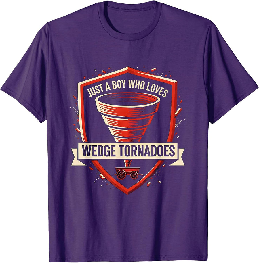 Men's Just A Boy Who Loves Wedge Tornadoes Funny Storm Chaser T-Shirt - Purple