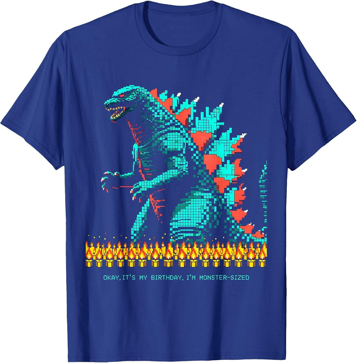 Men's Okay, It's My Birthday, I'm Monster-Sized Pixel Art T-Shirt - Royal Blue
