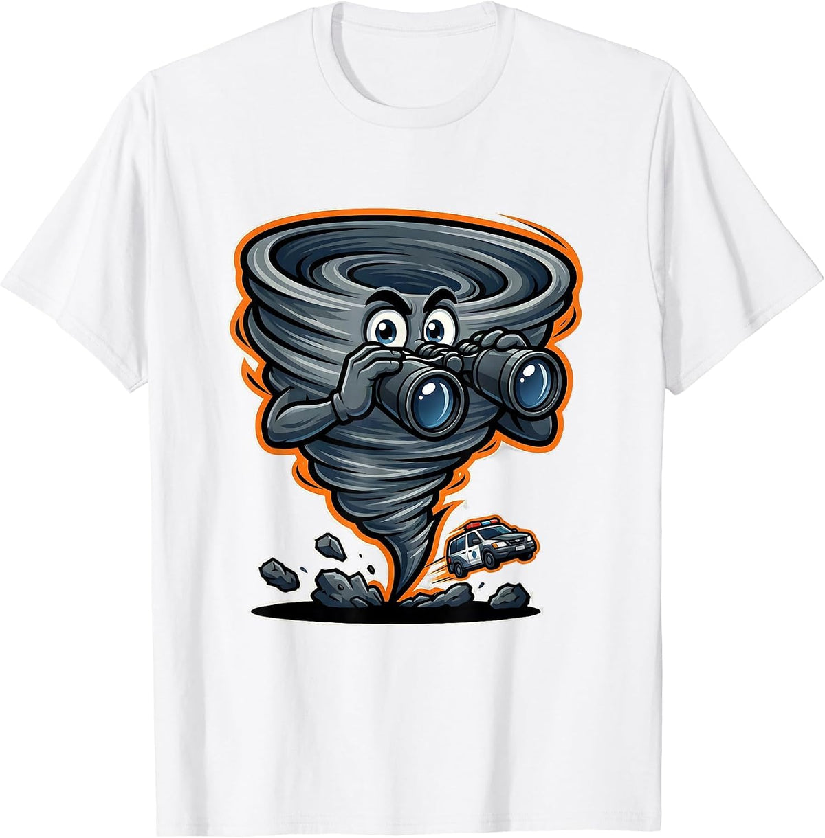 Men's Wide-Eyed Tornado Mascot Storm Chaser Meteorology Humor T-Shirt - White