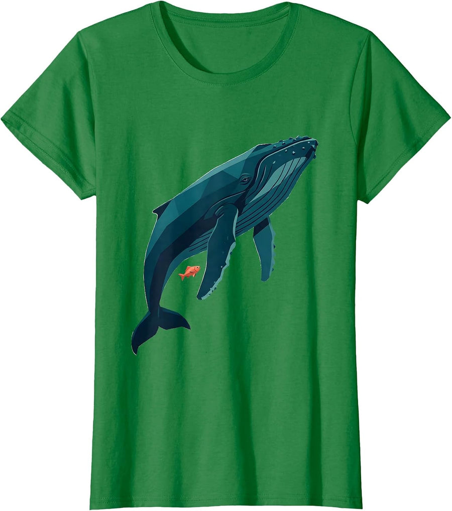 Women's Big Little Small Fish and Giant Whale Graphic T-Shirt - Kelly Green