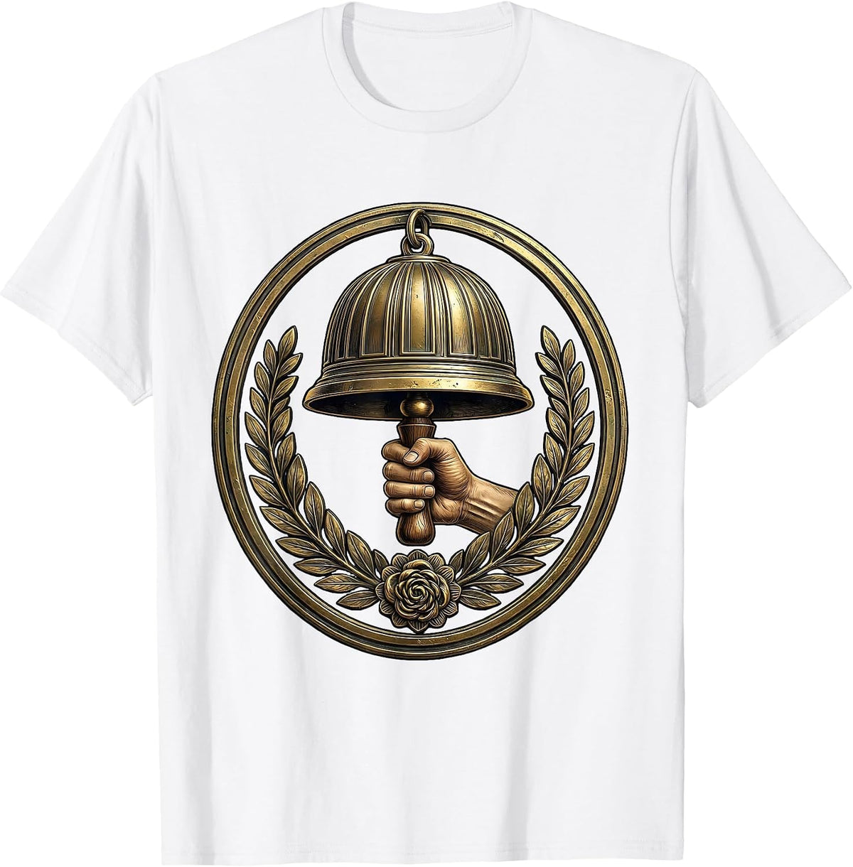 Men's Vintage Brass School Bell Graphic Design T-Shirt - White
