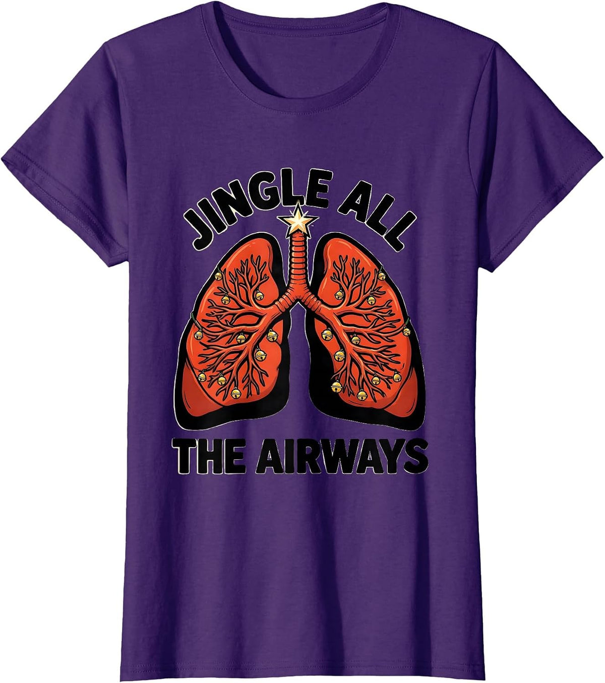 Women's Jingle All The Airways Cartoon Respiratory Therapist T-Shirt - Purple