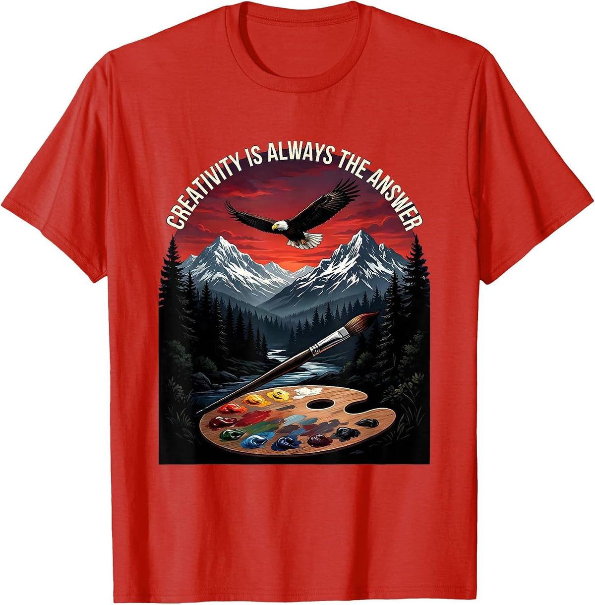 Men's Creativity Is Always The Answer Art Teacher Design T-Shirt - Red