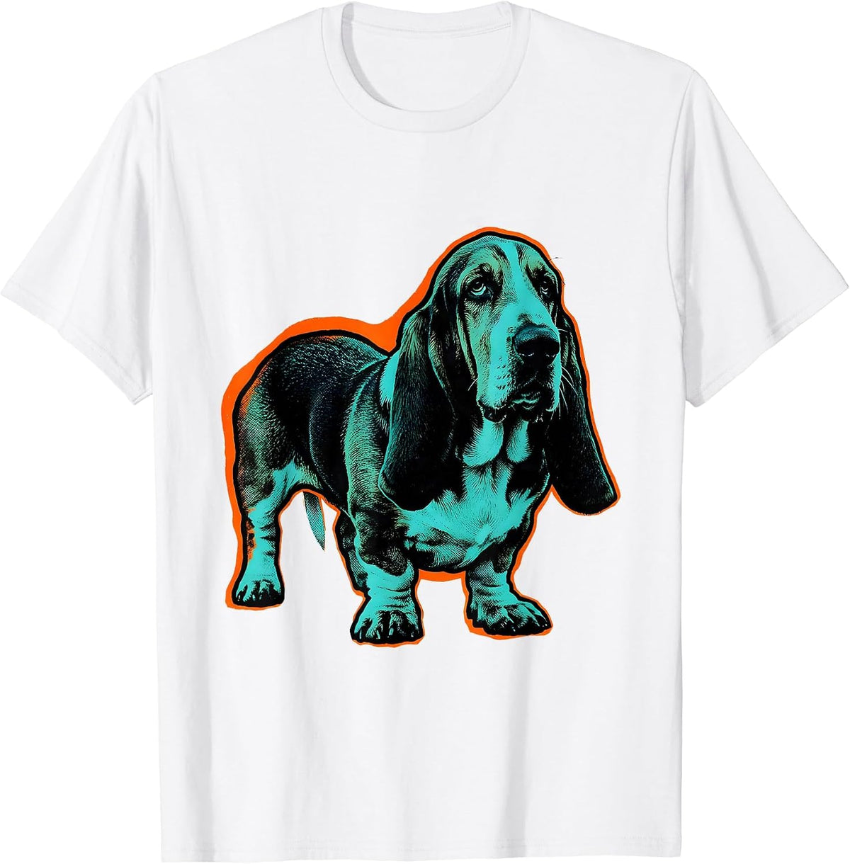 Men's Basset Hound Ghost Pumpkin Risograph Halloween Dog Lover T-Shirt - White