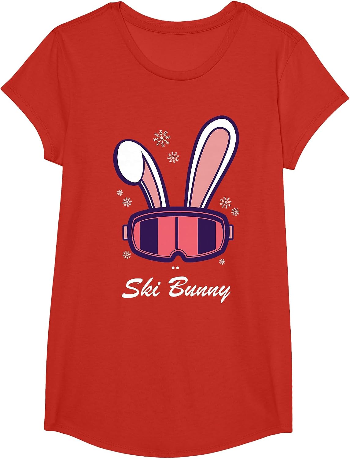 Funny Snowboard Ski Face Funny Ski Bunny T-Shirt - Girls Red