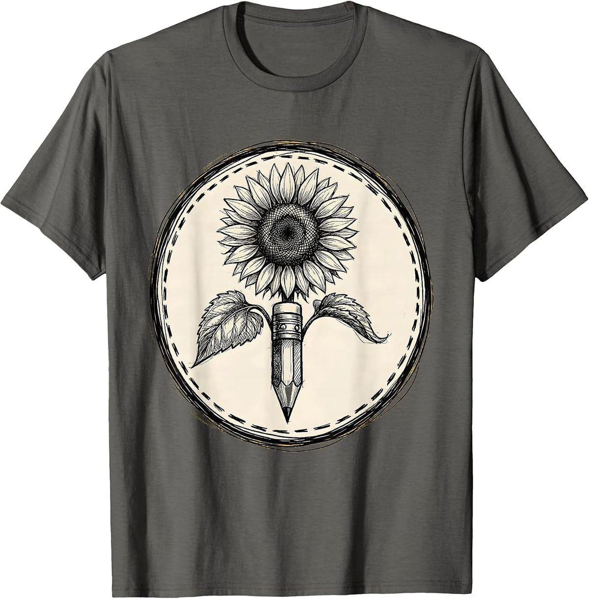 Special Education Teacher Sunflower Pencil Art T-Shirt - Asphalt Grey