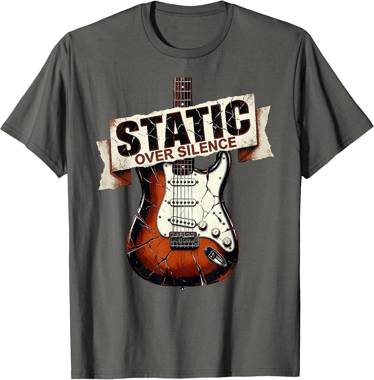 Static Over Silence Grunge Graphic Design T-Shirt - Asphalt Grey