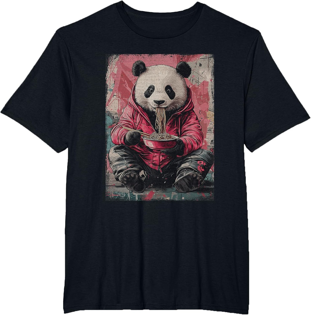 Cyberpunk Ramen Panda Y2K Manga Anime Japanese Streetwear T-Shirt - Black