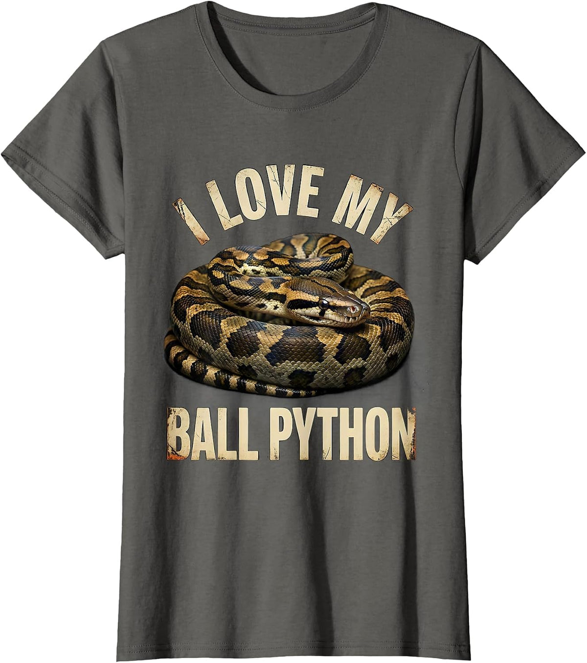 Women's I Love My Ball Python Distressed Funny Reptile Lover Gift T-Shirt - Asphalt Grey