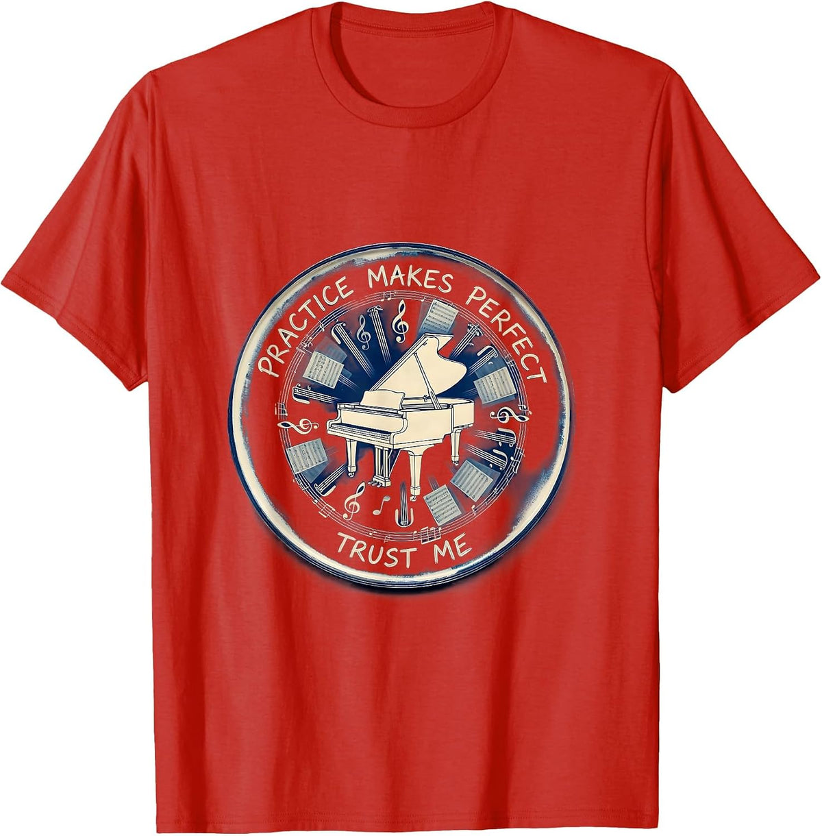 Men's Practice Makes Perfect Music Teacher Design T-Shirt - Red