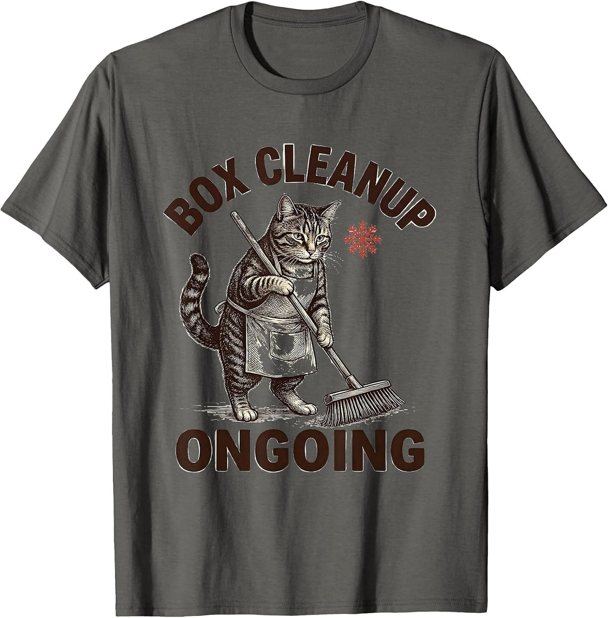 Box Cleanup Ongoing Funny Cat Lover Christmas Grumpy Humor T-Shirt - Asphalt Grey