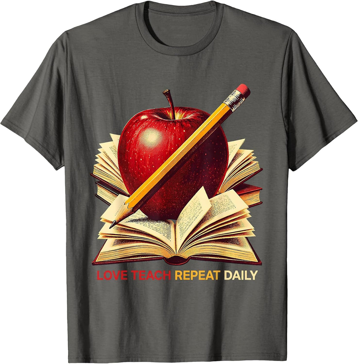 Love Teach Repeat Daily 3rd Grade Teacher Design T-Shirt - Asphalt Grey