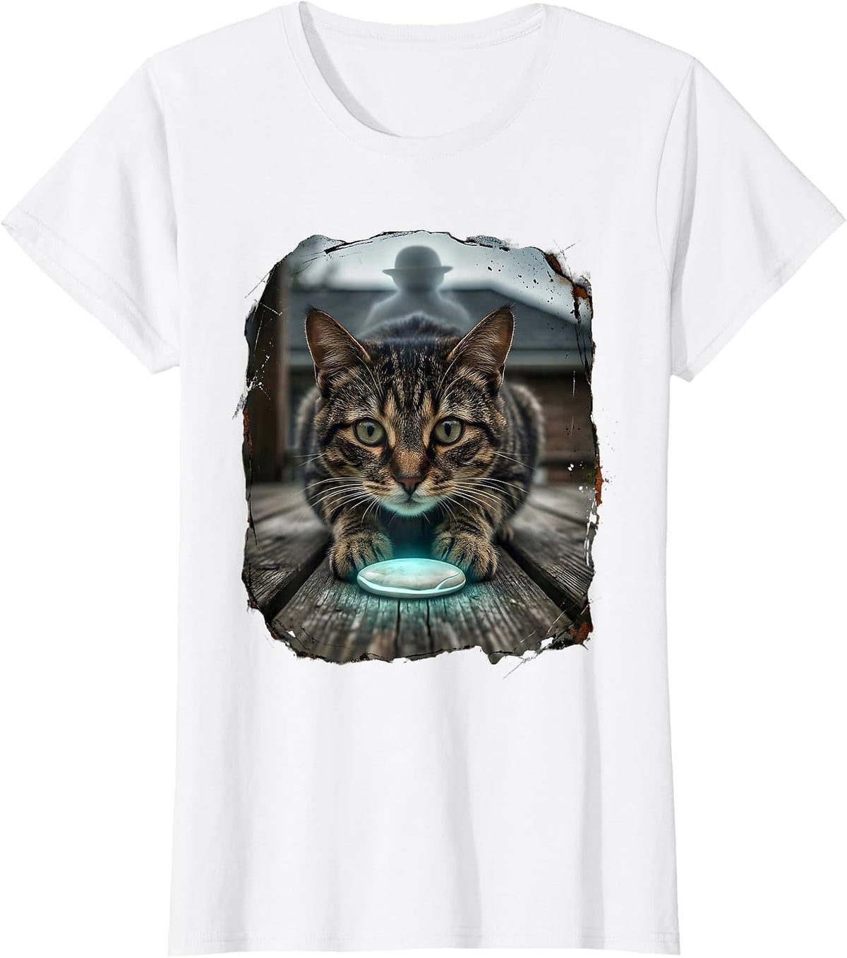 Women's Cat UFO Alien Selfie Funny Cat Gifts For Kids T-Shirt - White