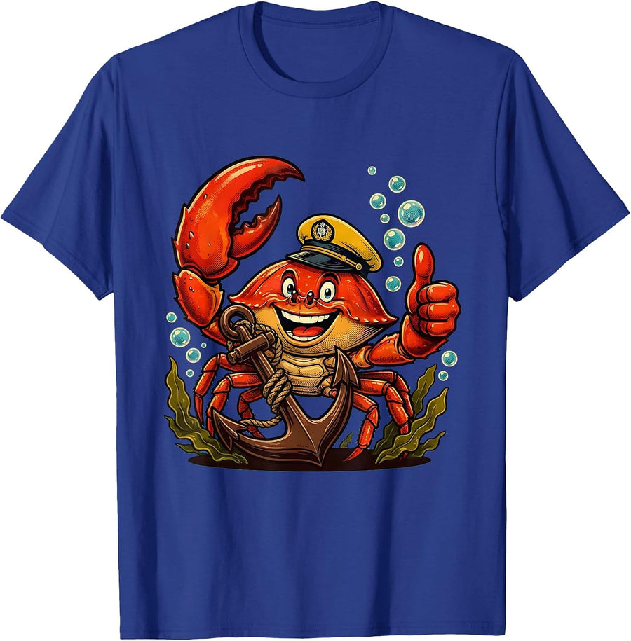Crab and Anchor Underwater Sailor Graphic T-Shirt - Royal Blue