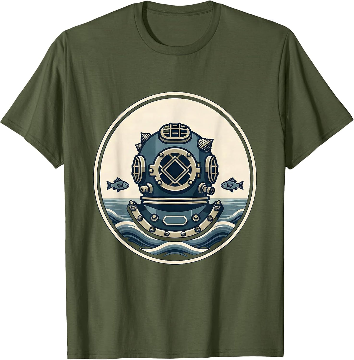 Men's Barnacle Diving Helmet Nautical Ocean Art T-Shirt - Olive Green