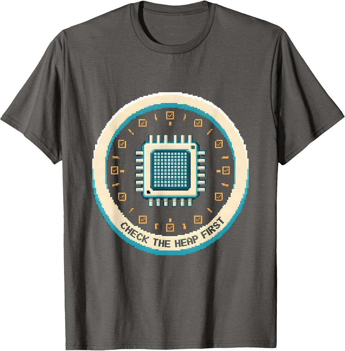 Check The Heap First Pixel Art IT Support Programmer Humor T-Shirt - Asphalt Grey