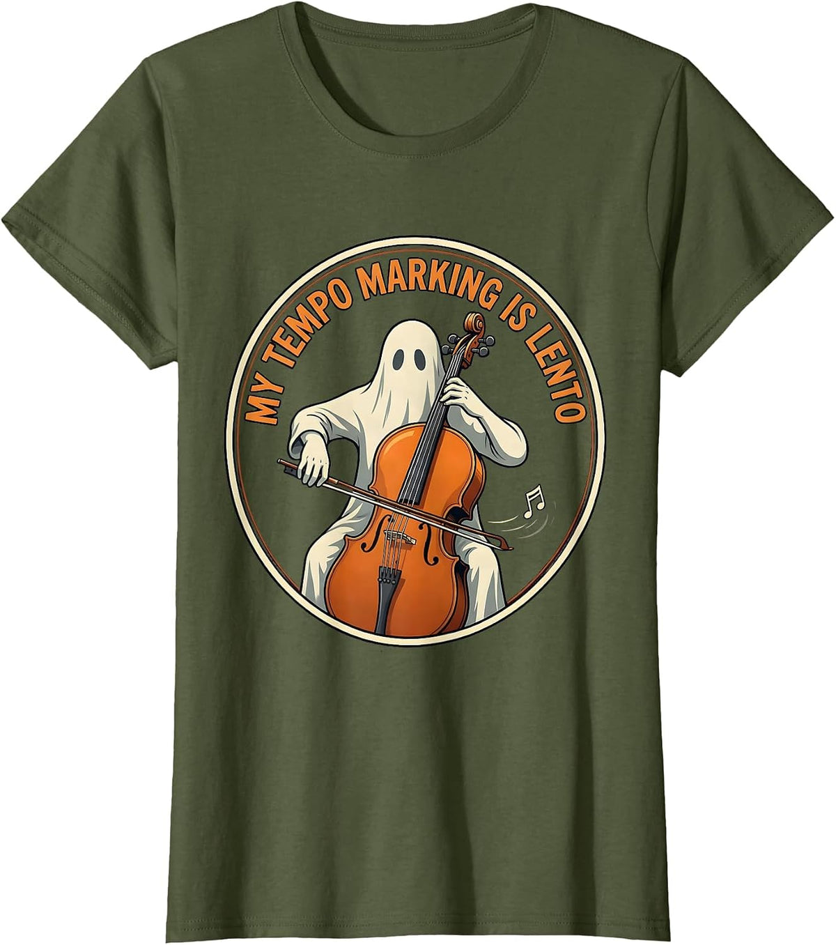 Women's My Tempo Marking Is Lento Funny Music Teacher Ghost T-Shirt - Olive Green