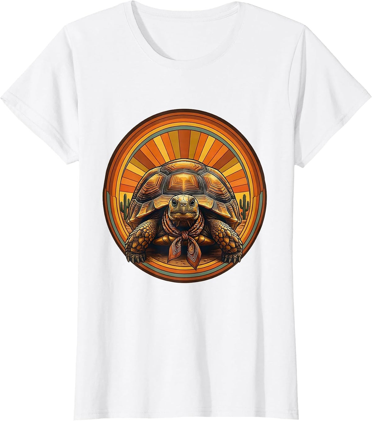 Women's Desert Tortoise Cowgirl Bandana Illustration T-Shirt - White