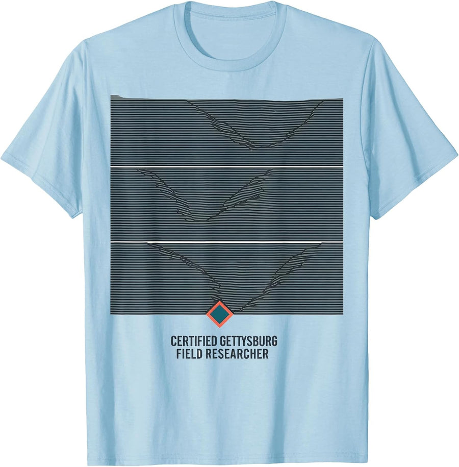 Men's Certified Gettysburg Field Researcher Flat Vector Civil War T-Shirt - Baby Blue