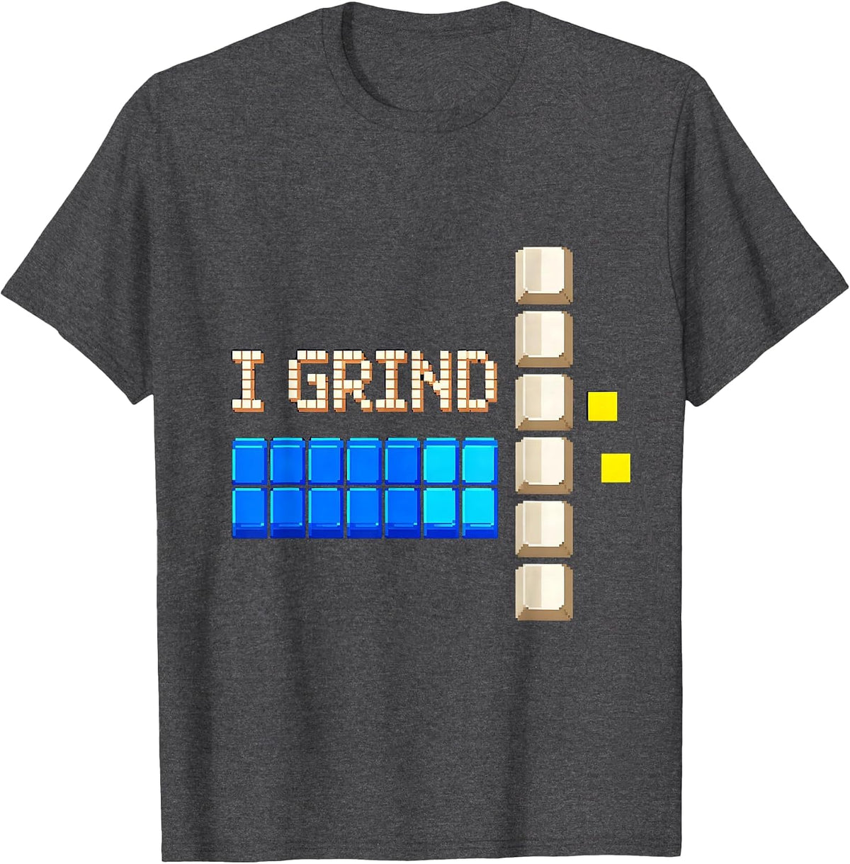 Men's I Grind Pixel Art Funny PC Gamer Nerd Humor T-Shirt - Dark Heather Grey