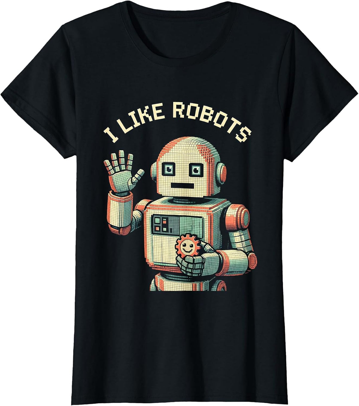 Women's I Like Robots Cute Pixel Art Robot Lover Kids Birthday Gift T-Shirt - Black