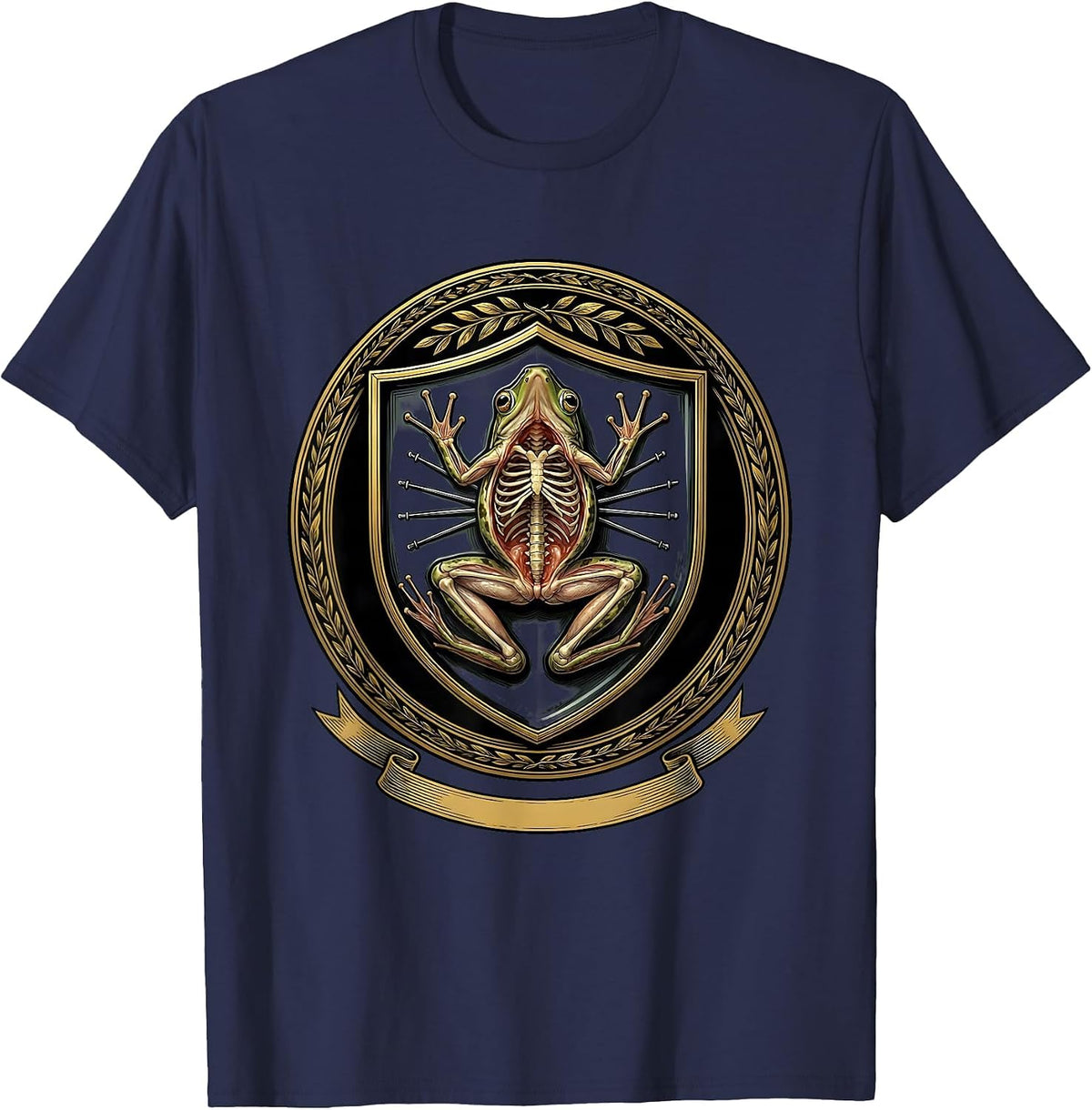 Frog Dissection Tray Science Illustration T-Shirt - Navy Blue