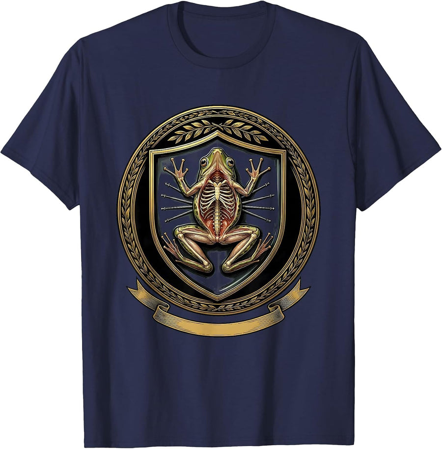 Frog Dissection Tray Science Illustration T-Shirt - Navy Blue