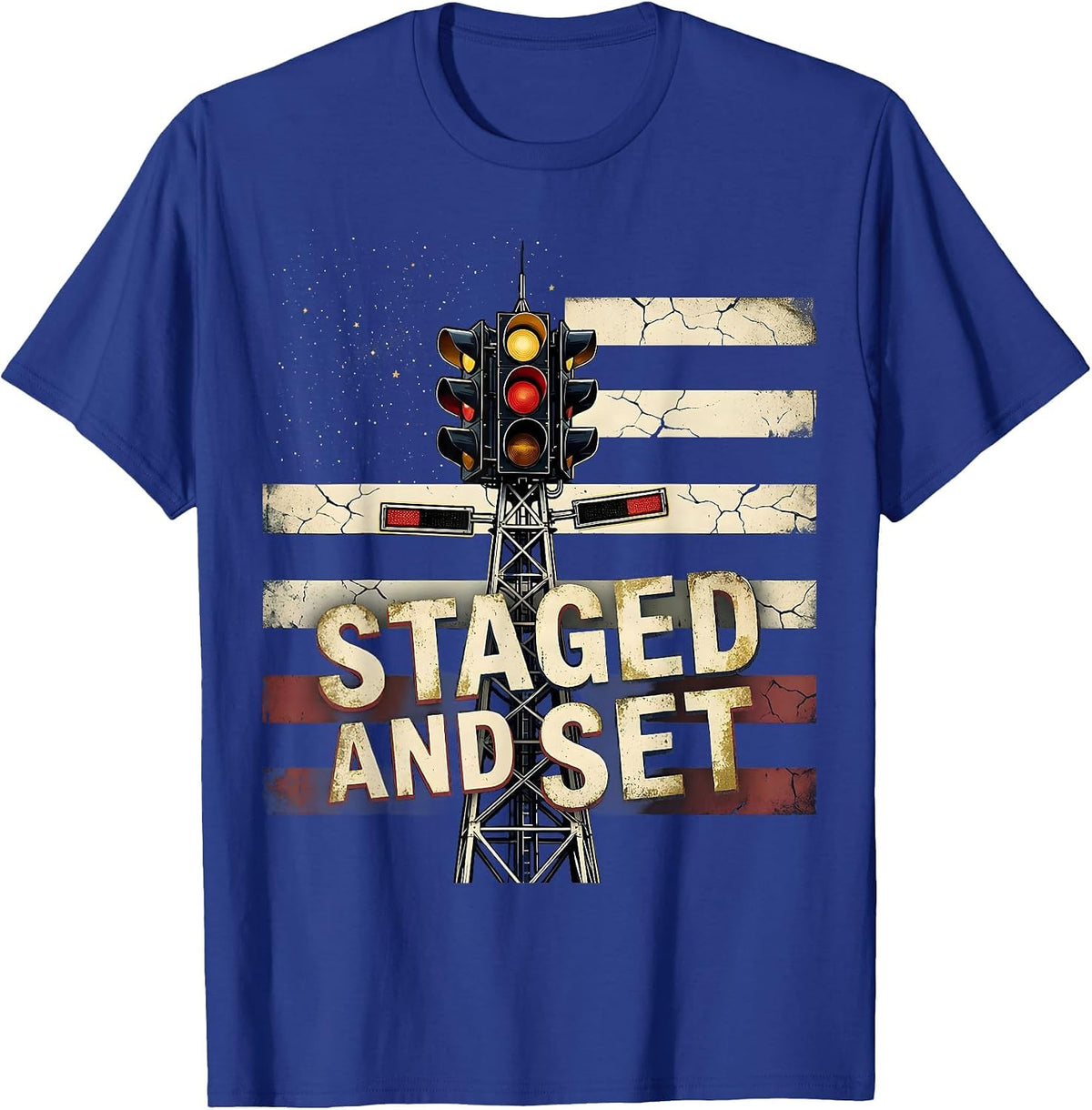 Men's Staged And Set Vintage Patriotic RC Car Drag Racing Hobbyist T-Shirt - Royal Blue
