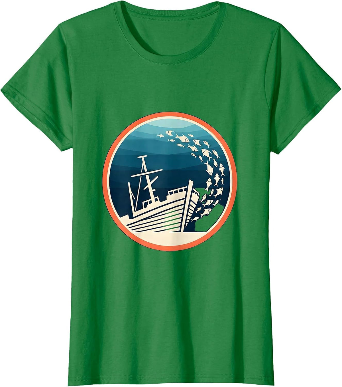 Tropical Fish Sunken Ship Hawaiian Ocean Design T-Shirt - Kelly Green