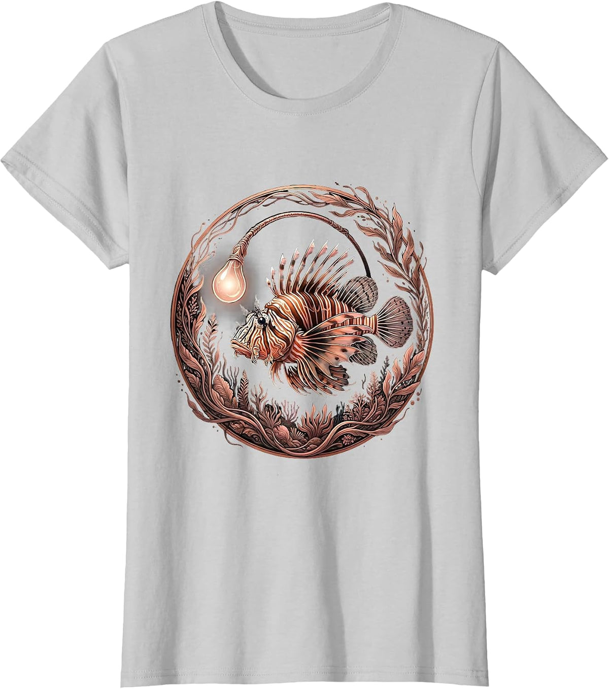 Bioluminescent Anglerfish Deep Sea Glow Art T-Shirt - Silver Grey
