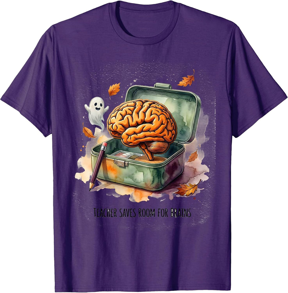 Teacher Saves Room For Brains Funny Teacher Halloween Humor T-Shirt - Purple