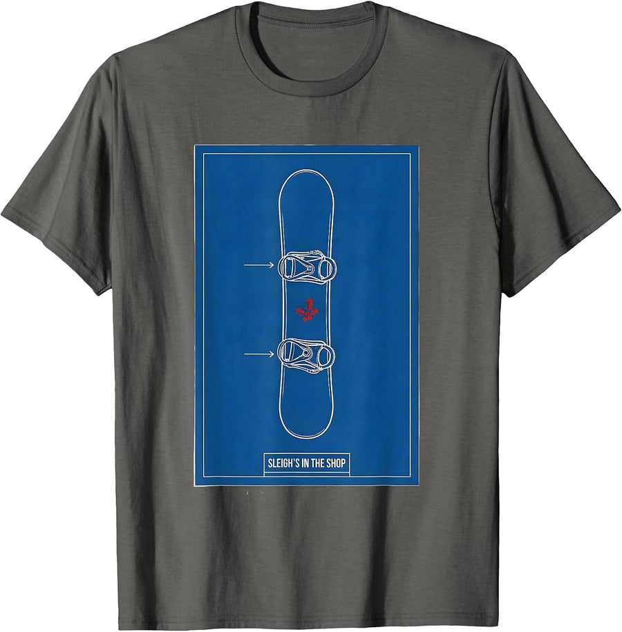 Sleigh's In The Shop Technical Blueprint Snowboarder T-Shirt - Asphalt Grey