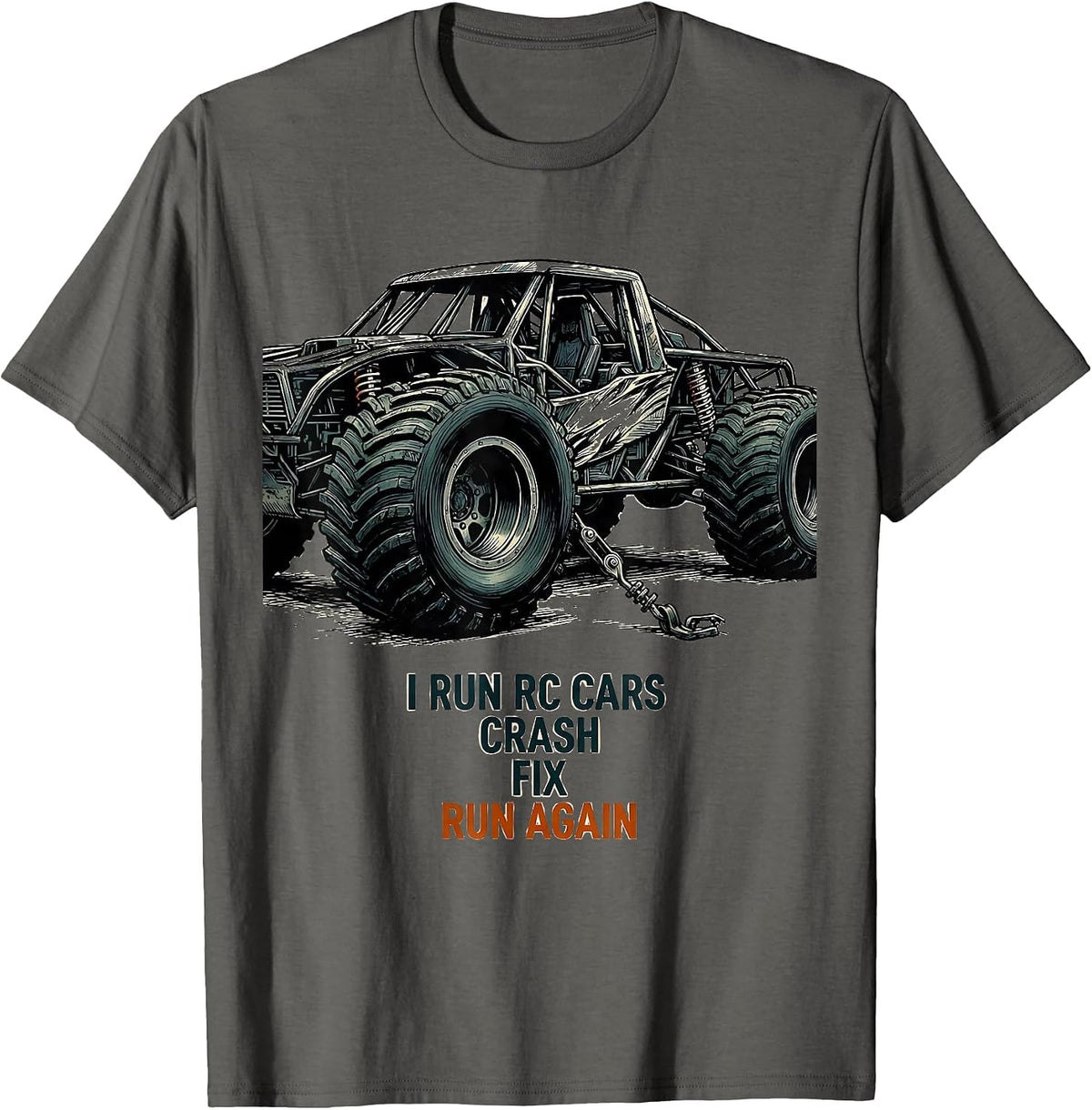 I Run RC Cars Crash Fix Run Again Funny RC Racer Hobbyist T-Shirt - Asphalt Grey