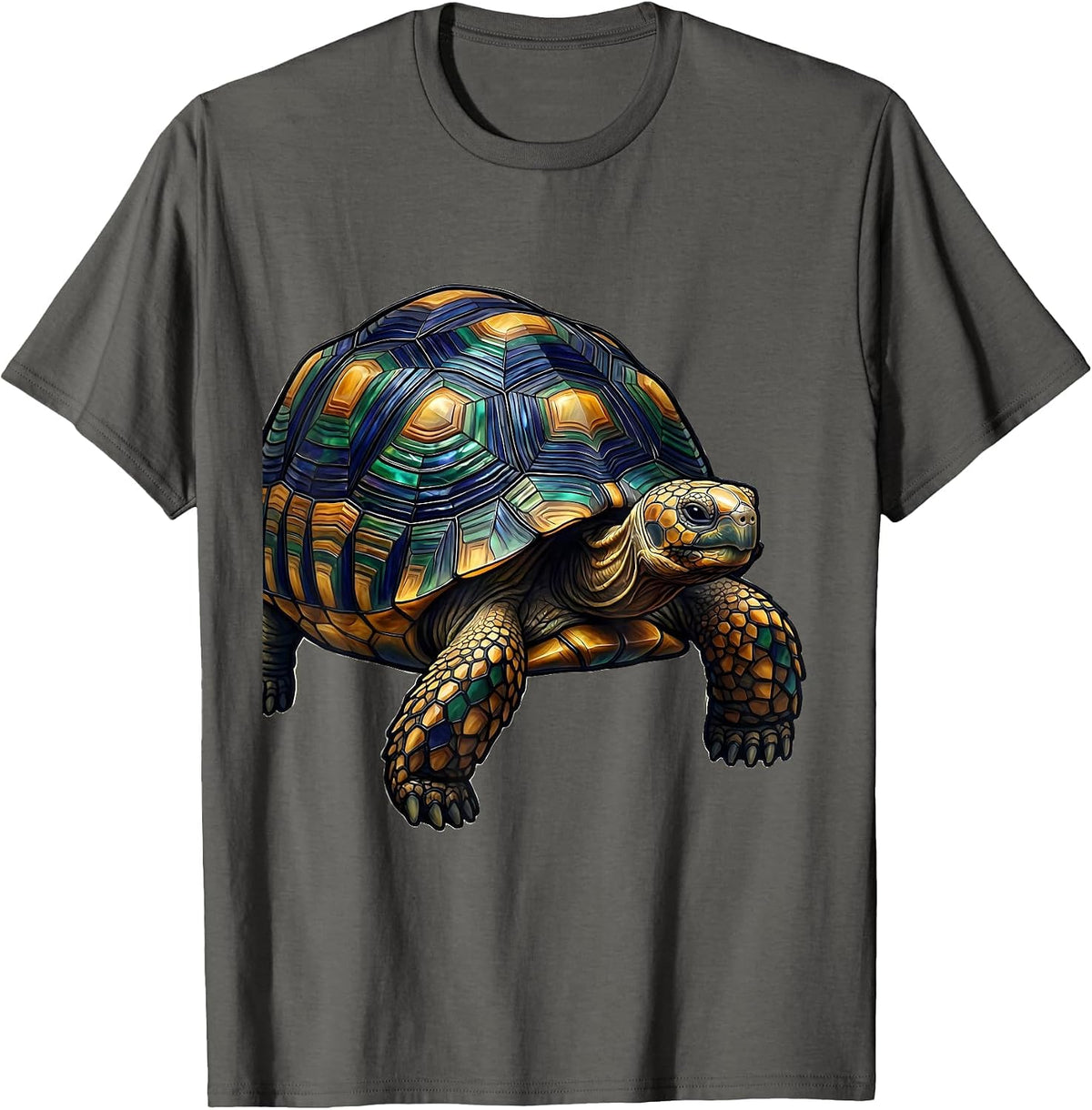 Red-Footed Tortoise Stained Glass Mosaic Reptile Lover T-Shirt - Asphalt Grey