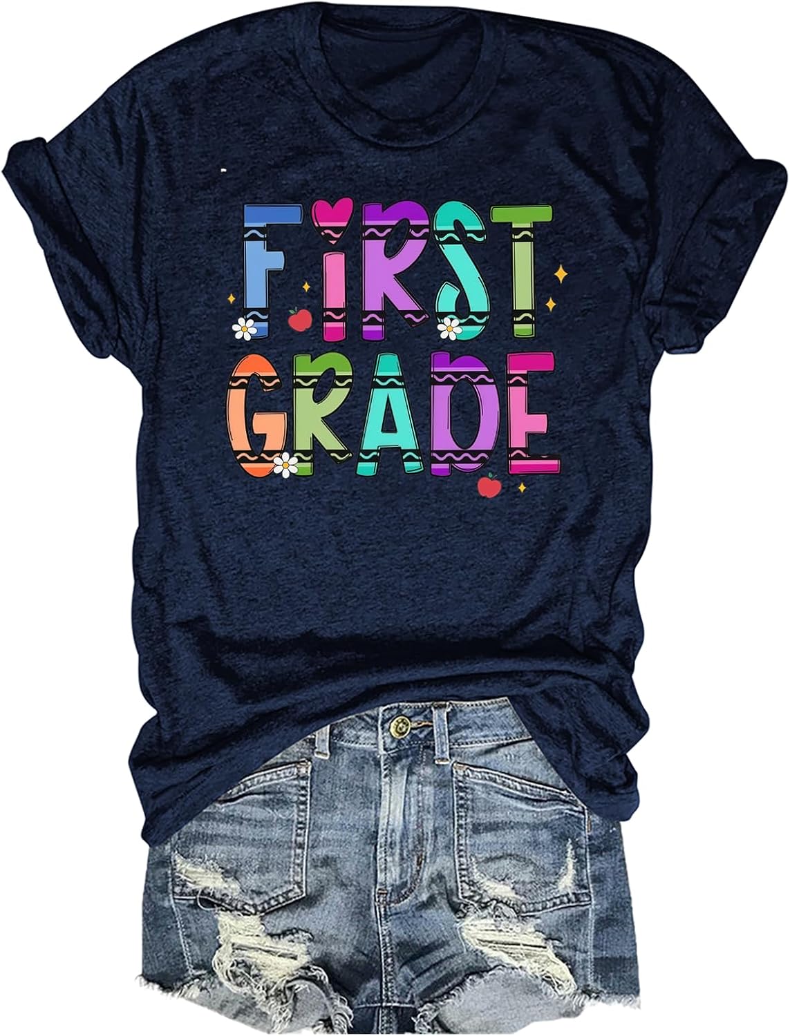 First Grade Teacher Shirt Women 1st Grade Teacher Graphic Tshirts Back to School Short Sleeve T-Shirts Tees - Navy Blue