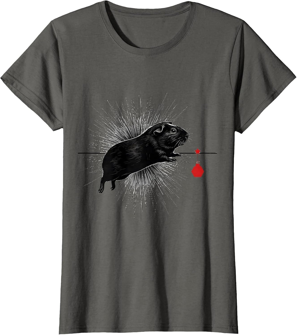 Women's Guinea Pig Leap Christmas Pet Lover Holiday Humor T-Shirt - Asphalt Grey