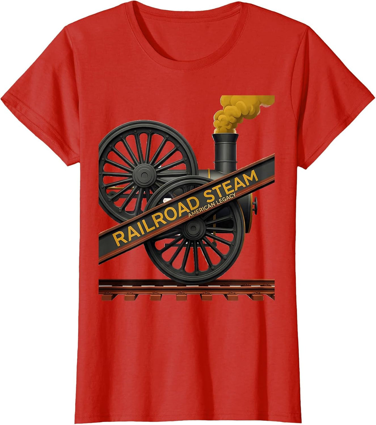 Railroad Steam, American Legacy Midcentury Modern Train T-Shirt - Red